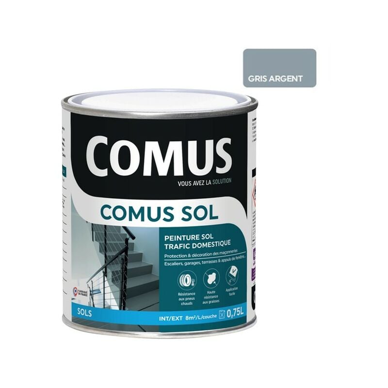 Sol gris argent 0.75L Peinture pour sols intérieurs et extérieurs. trafic domestique - Comus