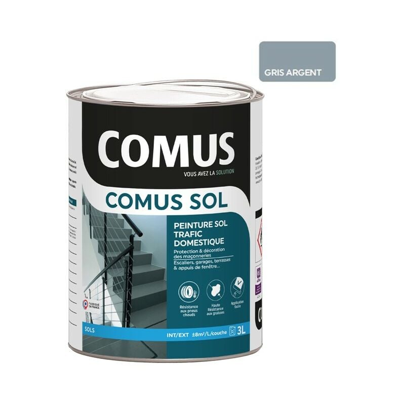Sol gris argent 3L Peinture pour sols intérieurs et extérieurs. trafic domestique - Comus