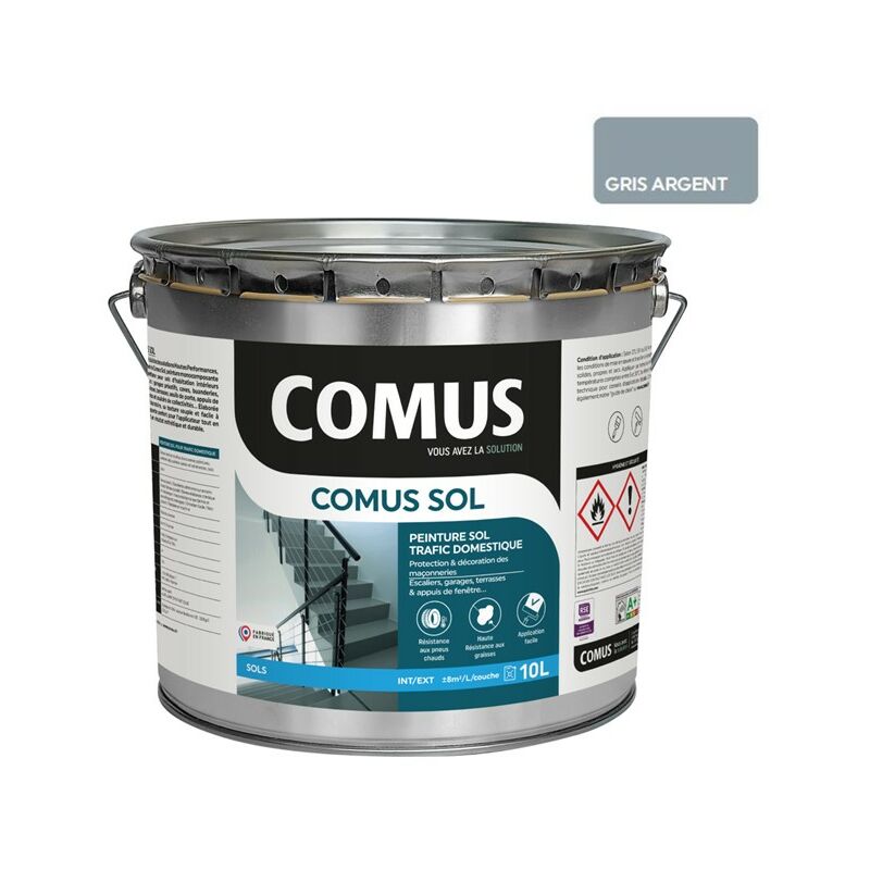 Sol gris argent 10L Peinture pour sols intérieurs et extérieurs. trafic domestique - Comus
