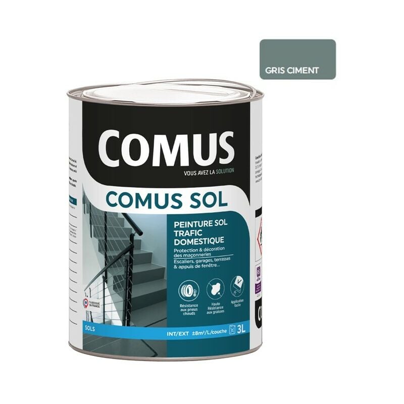 Comus - sol gris ciment 3L Peinture pour sols intérieurs et extérieurs. trafic domestique