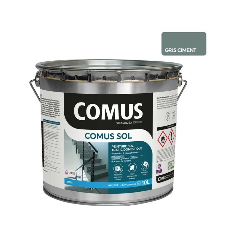 Comus - sol gris ciment 10L Peinture pour sols intérieurs et extérieurs. trafic domestique