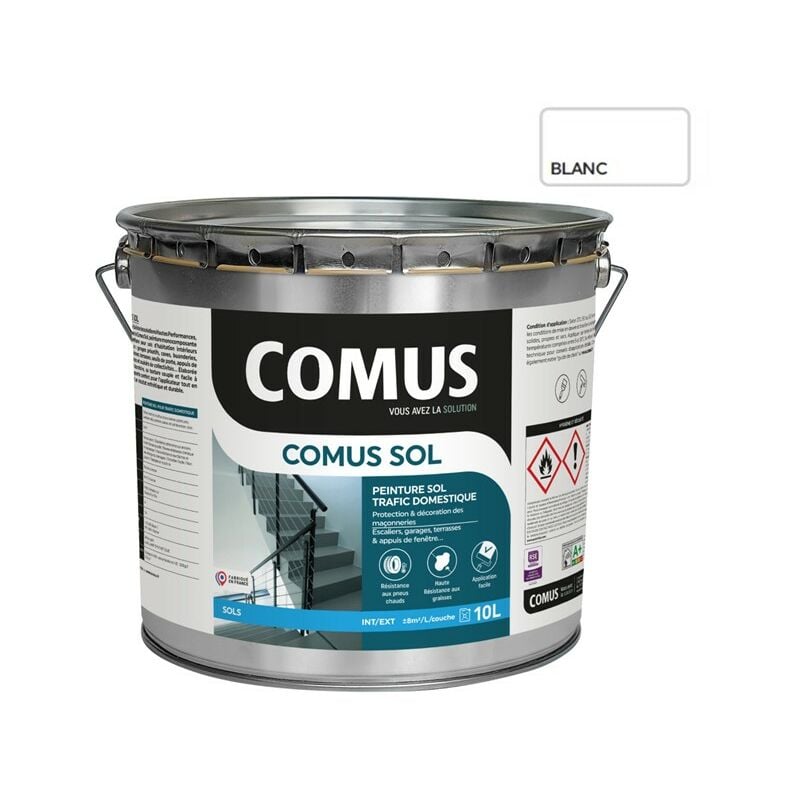 Sol blanc 10L Peinture pour sols intérieurs et extérieurs, trafic domestique - Comus