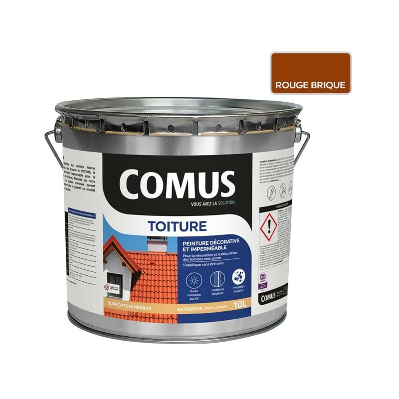 Toiture - Rouge brique 10L - Peinture décorative imperméable pour la rénovation des toitures - Comus