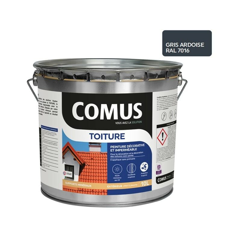 COMUS TOITURE - Gris ardoise 10L - Peinture décorative imperméable pour la rénovation des toitures - COMUS