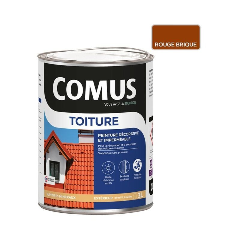 Toiture - Rouge brique 3L - Peinture décorative imperméable pour la rénovation des toitures - Comus