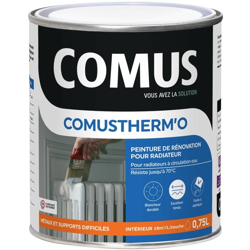 Therm'o satine blanc 0.75L - Peinture de finition bicouche en phase aqueuse pour radiateurs à circulation d'eau - Comus