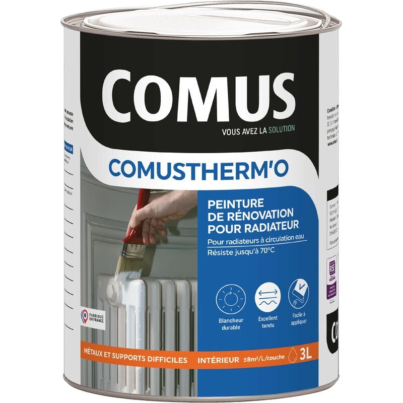 Therm'o satine blanc 3L - Peinture de finition bicouche en phase aqueuse pour radiateurs à circulation d'eau - Comus