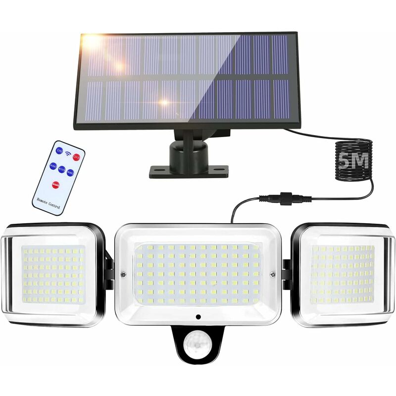 Image of Comyely Outdoor Solar Lamp with Motion Detector 224 led, 3 modalità di illuminazione solare con telecomando, IP65 impermeabile, luce della parete