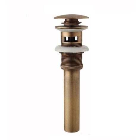Con rebosadero - desagüe de fregadero, tapón de desagüe automático retro, desagüe clic-clac sin rebosadero de latón bronceado, válvula universal, desagüe de fregadero, sifón de fregadero