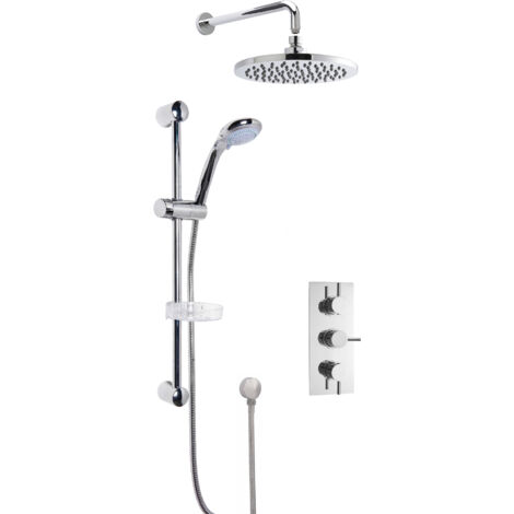 Concealed Round Triple Valve with Multi Function Slide Rail Kit, Arm & Head Shower Bundle - Chrome - Balterley