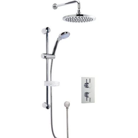 Concealed Round Twin Valve with Multi Function Slide Rail Kit, Arm & Head Shower Bundle - Chrome - Balterley