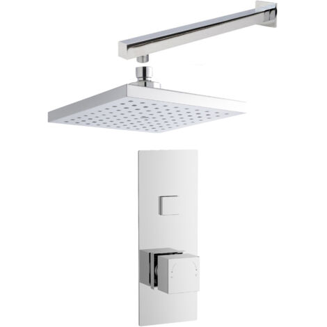 Concealed Square Push Button 1 Outlet Valve, Arm & Head Shower Bundle Set - Chrome - Balterley