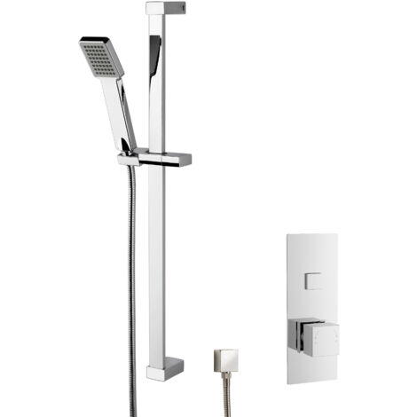 Concealed Square Push Button 1 Outlet Valve & Slide Rail Kit Shower Bundle Set - Chrome - Balterley