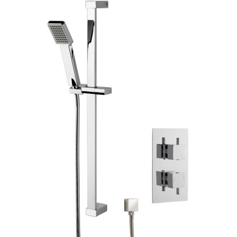 Concealed Square Twin Valve & Slide Rail Kit Shower Bundle Set - Chrome - Balterley