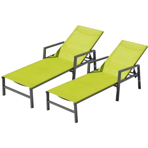 Concept-Usine – Lot de 2 transats inclinables en aluminium gris foncé et vert – Toile PVC résistante – Dimensions 192 x 61 x 92 cm – Poids max 130 kg