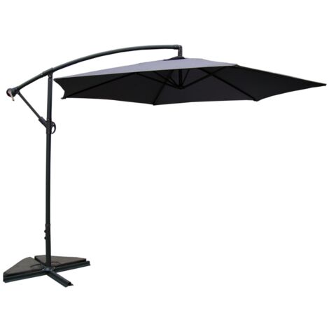 Concept-Usine – Parasol déporté rond 3m gris – Structure en aluminium et acier – Toile polyester 180 g/m² déperlant – Hauteur 250 cm