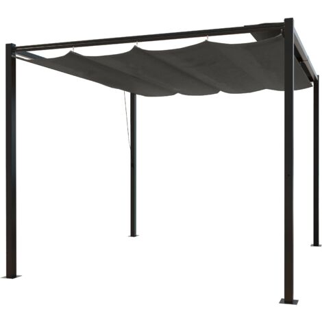 Concept-Usine – Pergola autoportante 3 x 3 m en acier – Toile grise 180g/m² – Structure robuste 4 pieds – Montage facile avec notice incluse