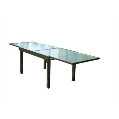 Concept-Usine – Table de jardin extensible en aluminium gris anthracite – Plateau en verre Nashiji – Mécanisme coulissant – Dimensions 135 (270) x 90 x 76 cm