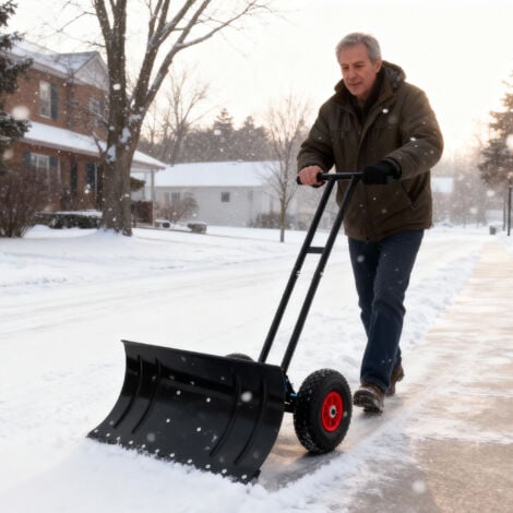 AUTRES Conception à deux poignées pour une puissance maximale Pelle à neige réglable de 29,1 po de large avec roues, 5 réglages de hauteur, pelle à pousser robuste pour une poussée et une stabilité amélioré