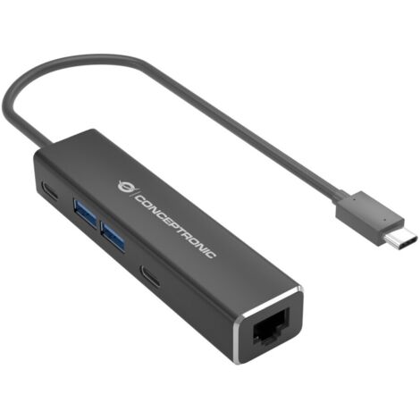 Conceptronic ABBY13B Gigabit Ethernet USB 3.2 Gen 1 Adapter mit USB-Hub, GbE, US