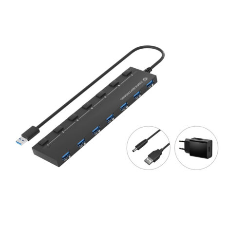 Conceptronic HUBBIES19BP hub di interfaccia USB 3.2 Gen 1 (3.1 Gen 1) Type-A 5000 Mbit/s Nero