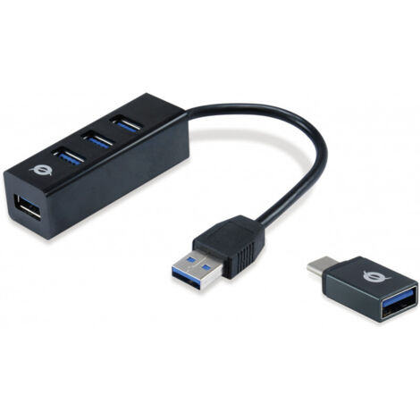CONCEPTRONIC USB-Hub 4-Port 3.0  -4x3.0 +TypC A o.Netzt. sw (HUBBIES04B)