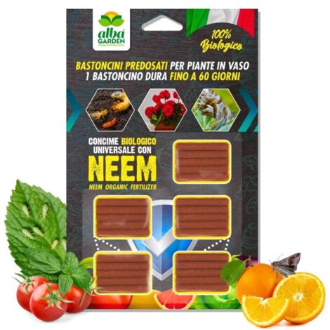 Concime Biologico Universale - Bastoncini di Neem Predosati, Dura Fino a 60 giorni, più Resistenza a Insetti e Malattie x 50 g (25 pz)