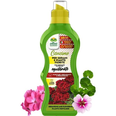 Concime Naturale Biologico, per Gerani e Piante Fiorite Nutrimento Liquido Concentrato per Abbondanti Fioriture x 1 kg