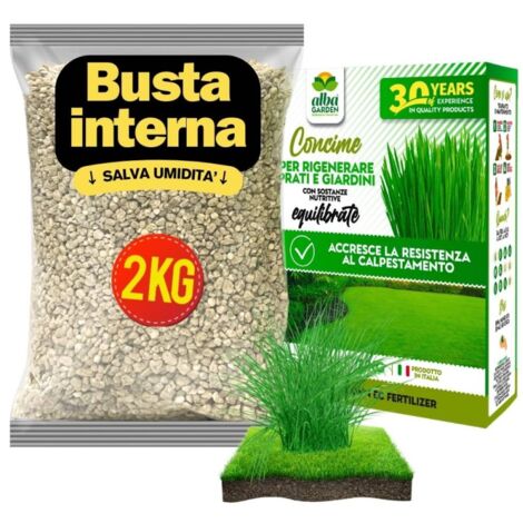 Concime Naturale Biologico, per Prato Granulare Fertilizzante Tappeto Erboso Migliora Resistenza e Crescita x 2 kg
