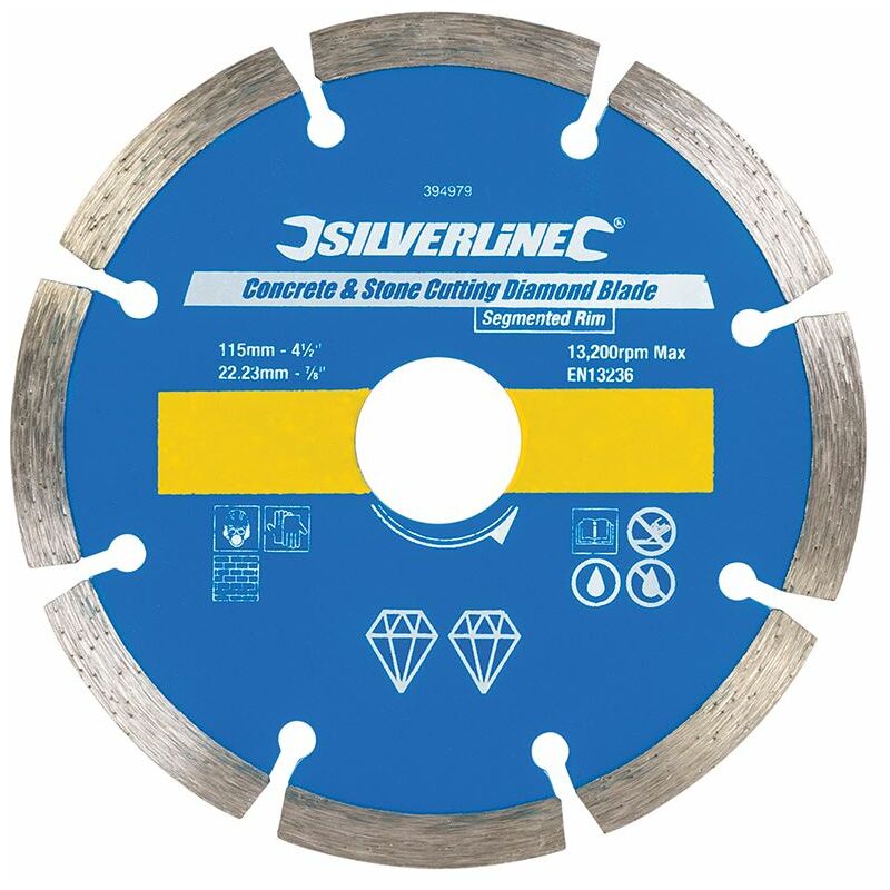 Silverline - Concrete & Stone Cutting Diamond Blade - 115 x 22.23mm Segmented Rim