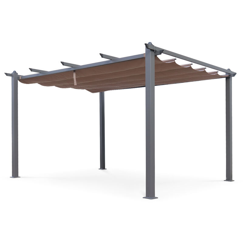 Alice's Garden - Condate: Aluminium pergola 3x4m with sliding retractable canopy, beige-brown