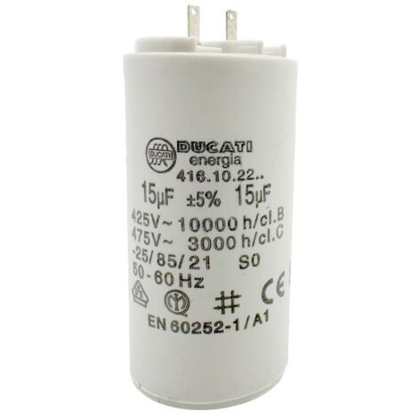 Condensateur 15µF - Ø36x70mm pour moteur de volet roulant Cosses 2.8 mm - Somfy 203630B