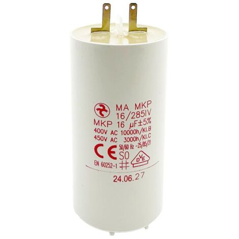 Condensateur 16µF - Ø35x68mm - pour moteur de volet roulant Cosses 2.8 mm - Somfy 203632B