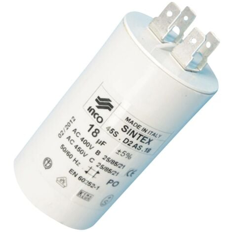 Condensateur 18 mF (481912118285) Lave-linge ARISTON HOTPOINT, FAR, VEDETTE, SAUTER, FAURE, DOMAN, INDESIT, BRANDT, CADILLAC, THOMSON, EDESA, DE DIETRICH, DOMEOS, HOOVER, 2I MARCHI, FIRSTLINE, ARDO