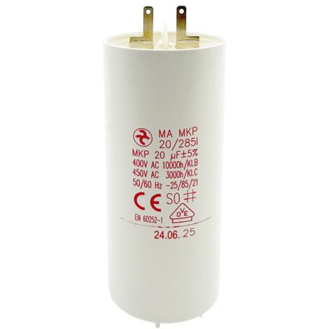 Condensateur 20µF - Ø35x78mm - pour moteur de volet roulant Cosses 2.8 mm - Somfy 203640A