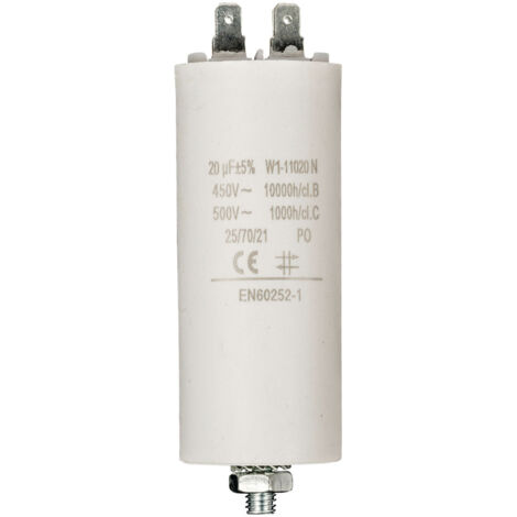 Condensateur 20uF 450V – Cosses pour démarrage – Construction robuste pour applications électriques – Diamètre 40mm – Longueur 95mm – Nedis