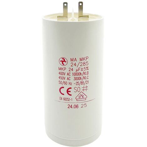 Condensateur 24µF - Ø40x78mm - pour moteur de volet roulant Cosses 2.8 mm - Somfy 203648A