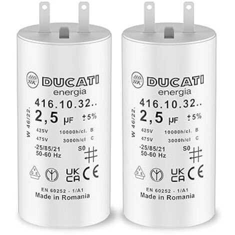 Condensateur 2,8 uF pour Volet Roulant SOMFY, SIMU, NICE - Réparation pour Moteur de Haute Qualité 6Nm à 8Nm - Condensateur avec Cosses Faston 2,8mm pour Moteur de Volet et Store - 10 000 Heures (2)