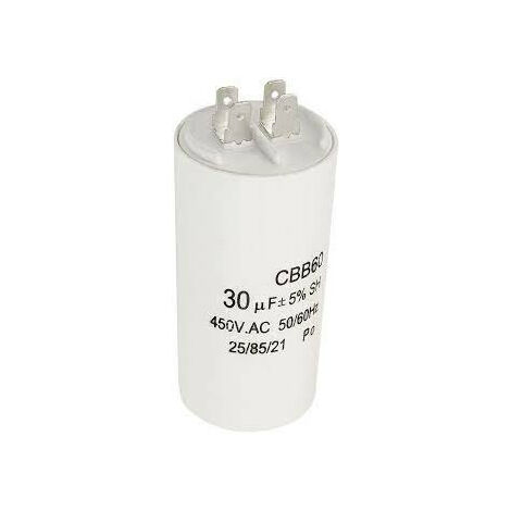 Condensateur 30uF 450Vac – Ø45x90mm – Bornes Faston pour connexion rapide – Température de fonctionnement -25 à +70ºC – Srpassives - 30mf450v