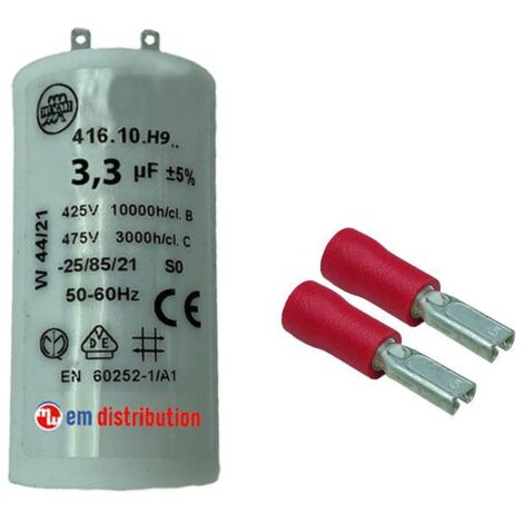 Condensateur 3,3µF avec fiches d'adaptation pour moteur de volet roulant