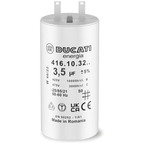 DUCATI ENERGIA Condensateur 3,5 uF pour Moteur de Volet Roulant Somfy Durée de Vie 10 000 Heures Condensateur Cylindrique Ducati