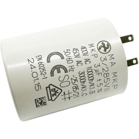 Condensateur 3µF - Ø30x38mm - pour moteur de volet roulant Cosses 2.8 mm - Somfy 5113667A
