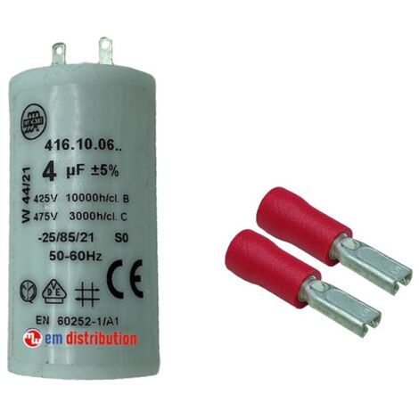 Condensateur 4µF avec fiches d'adaptation pour moteur de volet roulant Bubendorff