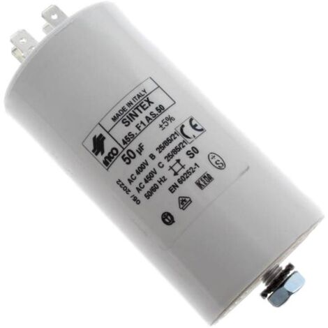 Condensateur de démarrage 50μF 450V – Pour réfrigérateurs Whirlpool et Indesit – Boîtier radial – Tolérance 5%