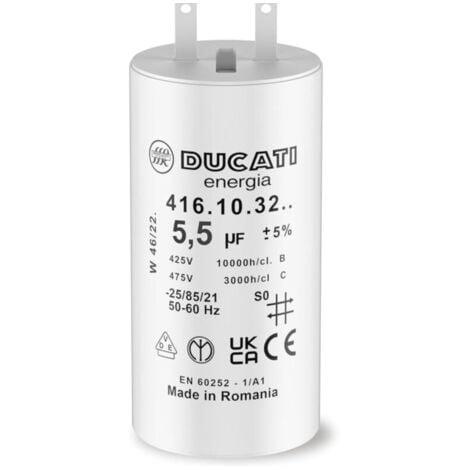 DUCATI ENERGIA Condensateur 5,5 uF pour Moteur de Volet Roulant Somfy Durée de Vie 10 000 Heures Condensateur Cylindrique Ducati