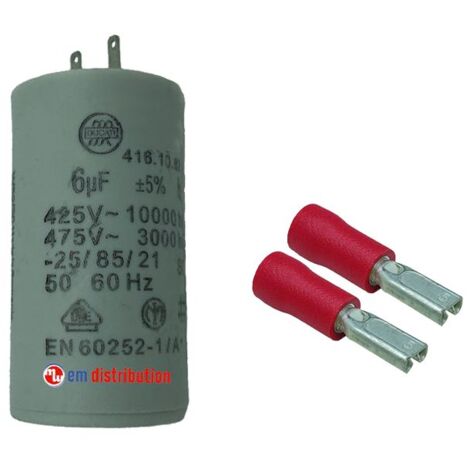 Condensateur 6µF avec fiches d'adaptation pour moteur de volet roulant Bubendorff