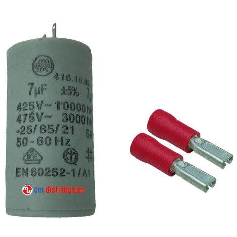 Condensateur 7µF avec fiches d'adaptation pour moteur de volet roulant Bubendorff