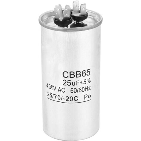 Condensateur CBB65 25µF 450V Coque Aluminium Antidéflagrant pour Moteur de Climatisation