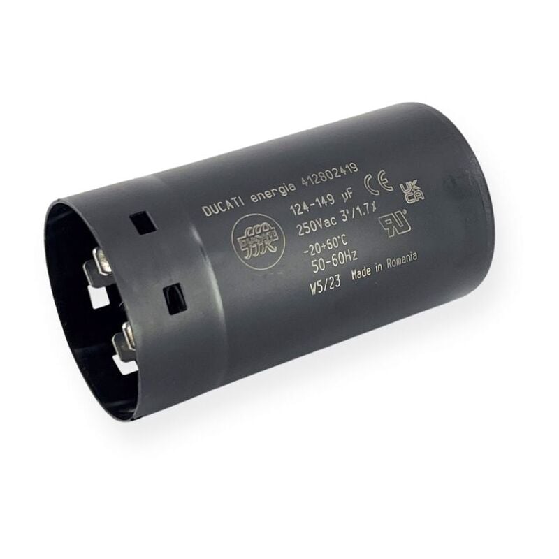 Condensateur de démarrage 124-149µF à cosses faston 6.3, fond plat - Ø45,5x84mm - ducati