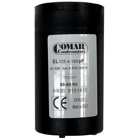 Condensateur de démarrage 125µF à 160µF 320V – Cosses FASTON – Température de travail -45°C à +65°C – Pour moteur monophasé – Comar - 160uf